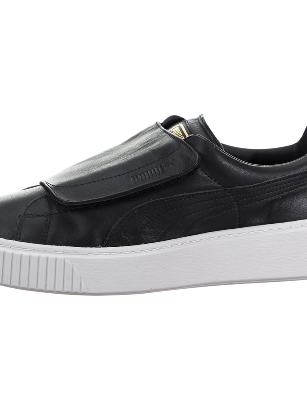 Puma Women's Black Leather Slip-On Sneaker with White Platform